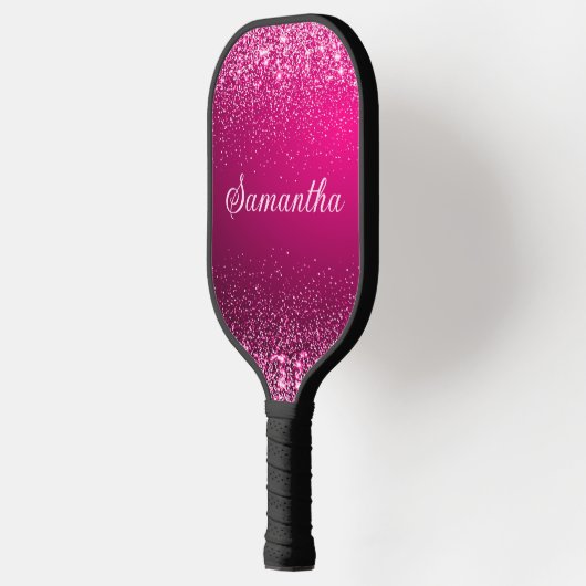 Heet Roze Zilver Glitter Naam Script Pickleball Paddle (Links)