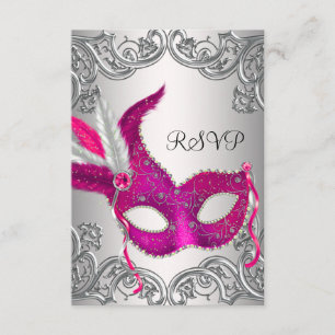 Heet roze zilveren masker masquerade feest RSVP Kaartje