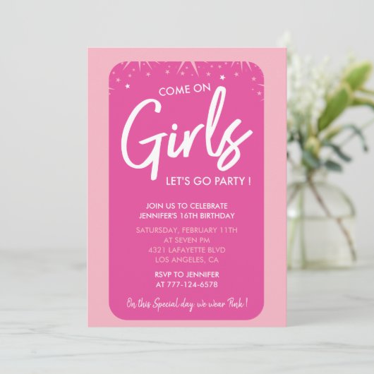 Heet roze zoet 16 uitnodigingen gloed kalligrafie (Staand voorkant)