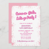 Heet roze zoet 16 uitnodigingen Glow Girly Stars (Voorkant / Achterkant)