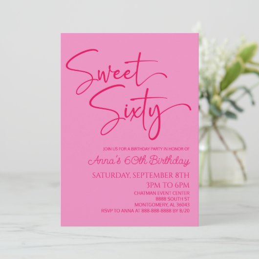 Heet Roze Zoet Zestig Minimaal 60ste Verjaardagsfe Kaart (Staand voorkant)