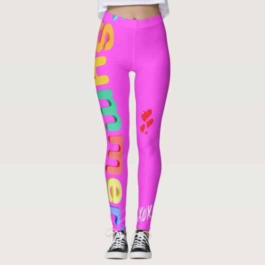 Heet roze zomer plezier leggings (Voorkant)