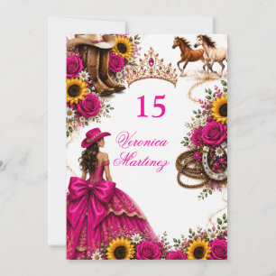Heet Roze Zonnebloem Fuchsia Vaquera Quinceañera Kaart