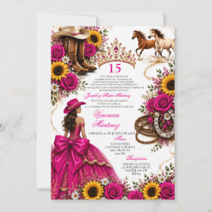 Heet Roze Zonnebloem Fuchsia Vaquera Quinceañera Kaart