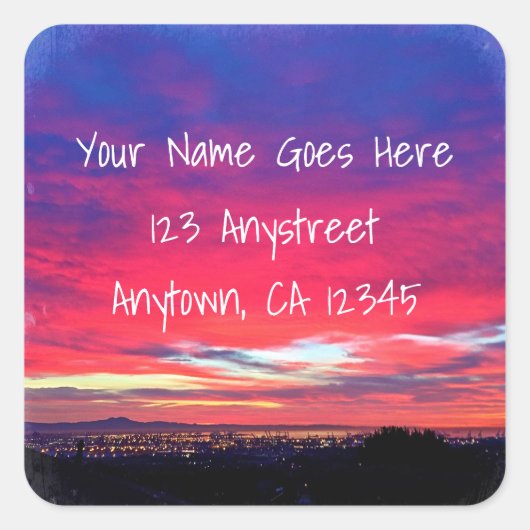 Heet roze zonsondergang kustlichten foto retour ad vierkante sticker (Voorkant)