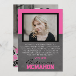 Heet Roze & Zwart Afstuderen 2 Foto Dank u Kaart