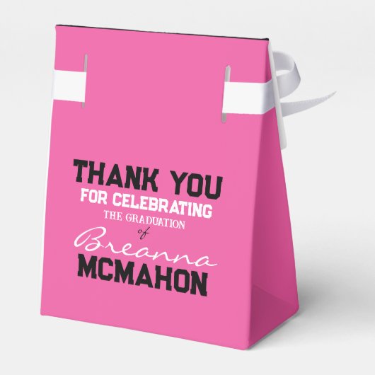 Heet Roze & Zwart Afstuderen Favor Boxes Bedankdoosjes (Achterkant)