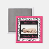 Heet Roze Zwart Bloemen Damask Baby Fotomagneet Magneet (Voorkant / Achterkant)