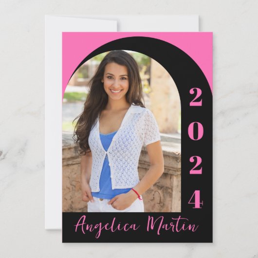 Heet Roze Zwart Boog Fotoklasse 2024 Afstuderen (Voorkant)