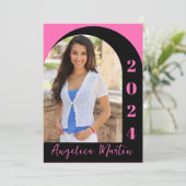 Heet Roze Zwart Boog Fotoklasse 2024 Afstuderen (Staand voorkant)