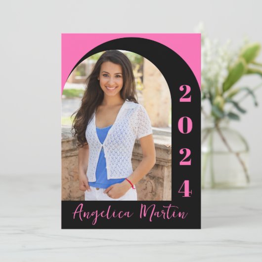 Heet Roze Zwart Boog Fotoklasse 2024 Afstuderen (Staand voorkant)