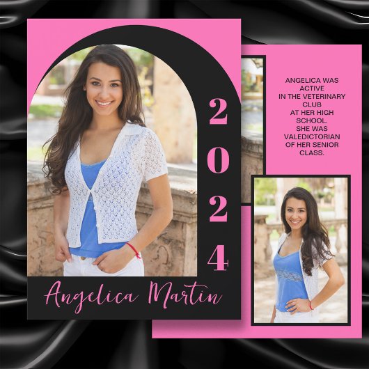 Heet Roze Zwart Boog Fotoklasse 2024 Afstuderen