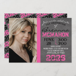 Heet Roze & Zwart Chalkboard Afstuderen Invitation Kaart