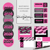 Heet Roze & Zwart Chalkboard Afstuderen Invitation Kaart
