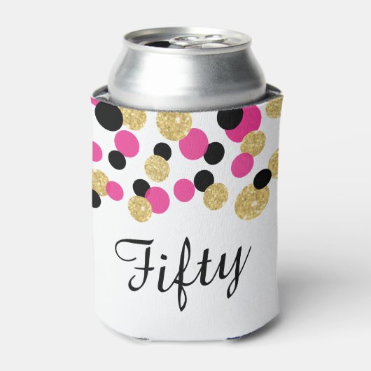 Heet Roze, Zwart en Goud Glitter Confetti | 50 Blikjeskoeler (Blikje Voorkant)