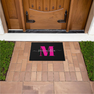 Heet Roze Zwart en Wit Handtekening Monogram 2025 Deurmat