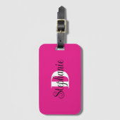 Heet roze zwart en wit modern monogram bagagelabel (Voorkant (verticaal))