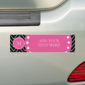 Heet roze, zwart en witte Chevron | Uw monogram Bumpersticker (Op auto)