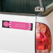 Heet roze, zwart en witte Chevron | Uw monogram Bumpersticker (Op Truck)