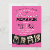 Heet Roze & Zwart Filmstrip 5 Foto Afstuderen Kaart (Voorkant)