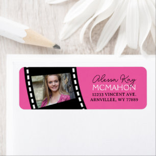 Heet Roze & Zwart Filmstrip Foto Retouradres Etiket