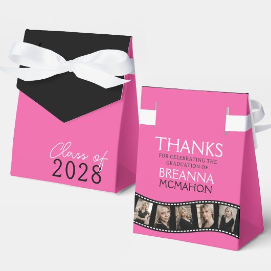 Heet Roze & Zwart Fotocollage Filmstrip Favor Box Bedankdoosjes