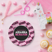 Heet Roze & Zwart Gepersonaliseerd Afstuderen Papieren Bordje (Feest)