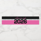 Heet Roze & Zwart Gepersonaliseerd Afstuderen Waterfles Etiket (Enkel label)