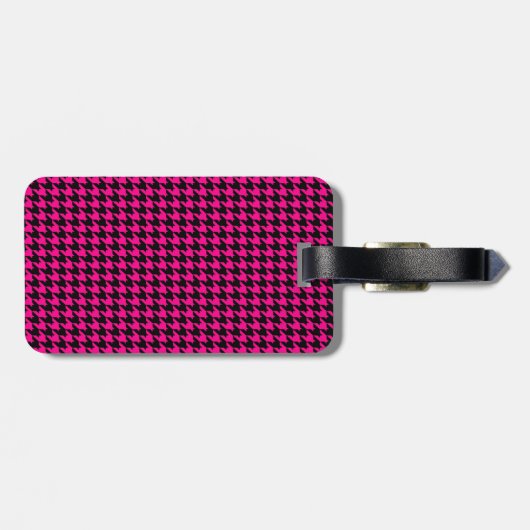 Heet Roze/Zwart Houndstooth Bagagelabel (Achterkant horizontaal)