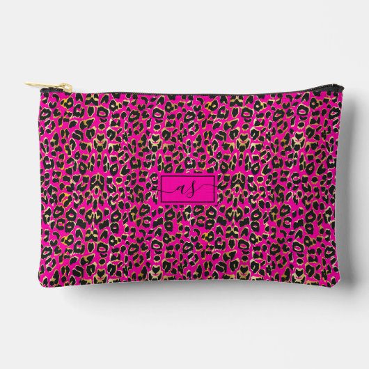Heet Roze & Zwart Luipaard Print Monogrammed Etui (Voorkant)