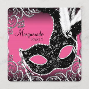 Heet roze zwart maskerade feest kaart