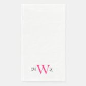 Heet Roze & Zwart Monogram Wit Elegant Bruiloft Servet (Voorkant)