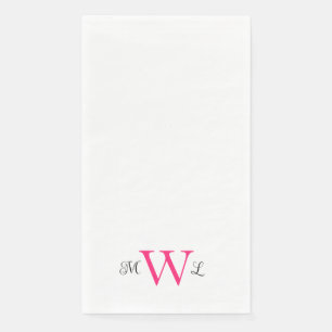 Heet Roze & Zwart Monogram Wit Elegant Bruiloft Servet