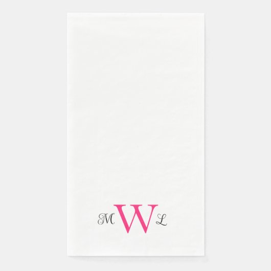 Heet Roze & Zwart Monogram Wit Elegant Bruiloft Servet (Voorkant)
