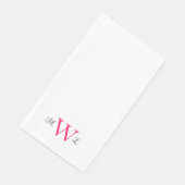 Heet Roze & Zwart Monogram Wit Elegant Bruiloft Servet (Hoek)