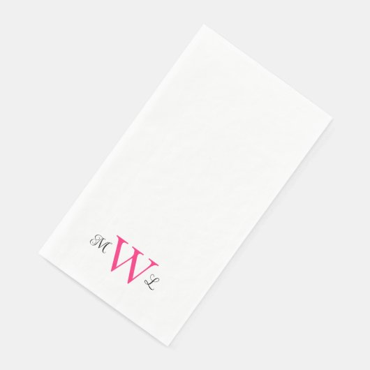 Heet Roze & Zwart Monogram Wit Elegant Bruiloft Servet (Hoek)