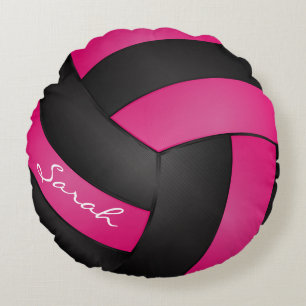 Heet Roze & Zwart Volleyball   DIY Naam   Sport Rond Kussen