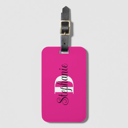 Heet Roze Zwart-Wit Modern Monogram Bagagelabel (Voorkant (verticaal))