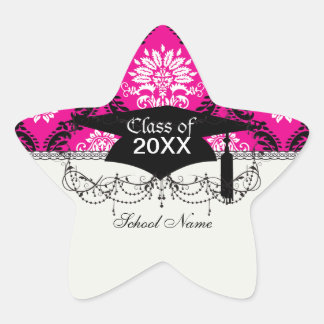 heet roze zwart wit sierlijk damast ster sticker