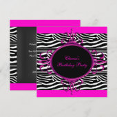 Heet Roze Zwart Wit Verjaardagsfeest Zebra Dier Kaart (Voorkant / Achterkant)