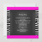 Heet Roze Zwart Wit Verjaardagsfeest Zebra Dier Kaart (Achterkant)