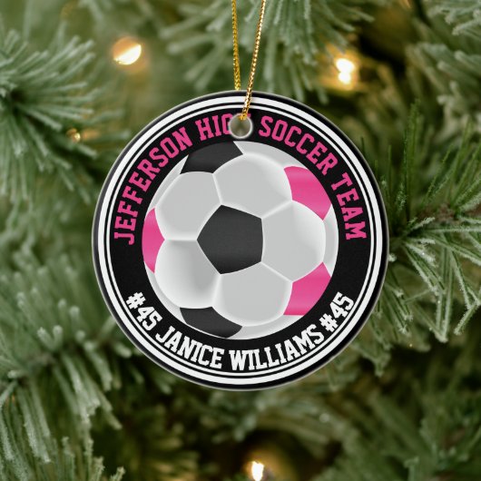 Heet Roze, Zwart & Wit Voetbal ⚽ Keramisch Ornament (Boom)