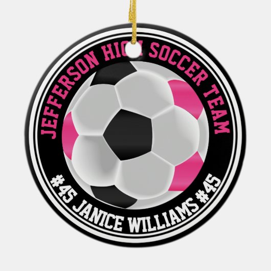 Heet Roze, Zwart & Wit Voetbal ⚽ Keramisch Ornament (Achterkant)