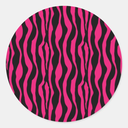 Heet Roze & Zwart Zebra Print Dier Zig Zag Ronde Sticker (Voorkant)