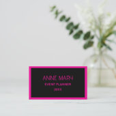 Heet roze zwarte aangepaste kleur trendy bruiloft visitekaartje (Staand voorkant)