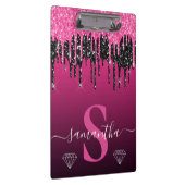 Heet roze & zwarte druipende glitters monogram klembord (Rechts)