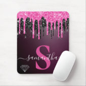 Heet roze & zwarte druipende glitters monogram muismat (Met muis)