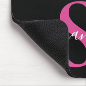 Heet Roze & Zwarte Druppelende Glitter Monogram Muismat (Hoek)