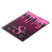 Heet Roze & Zwarte Druppelende Glitter Monogram Notitieboek (Linkerzijde)