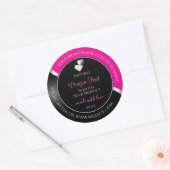 Heet roze zwarte golvende zilveren hartproductlabe ronde sticker (Envelop)